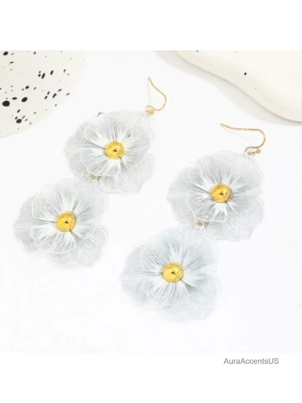 Large Gold Flower Filigree Dangle Earrings Women Vintage 3D Petal Statement